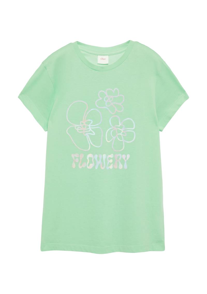 s.Oliver - Jersey-T-Shirt mit Folienprint im Loose Fit, Mädchen, grün von s.Oliver