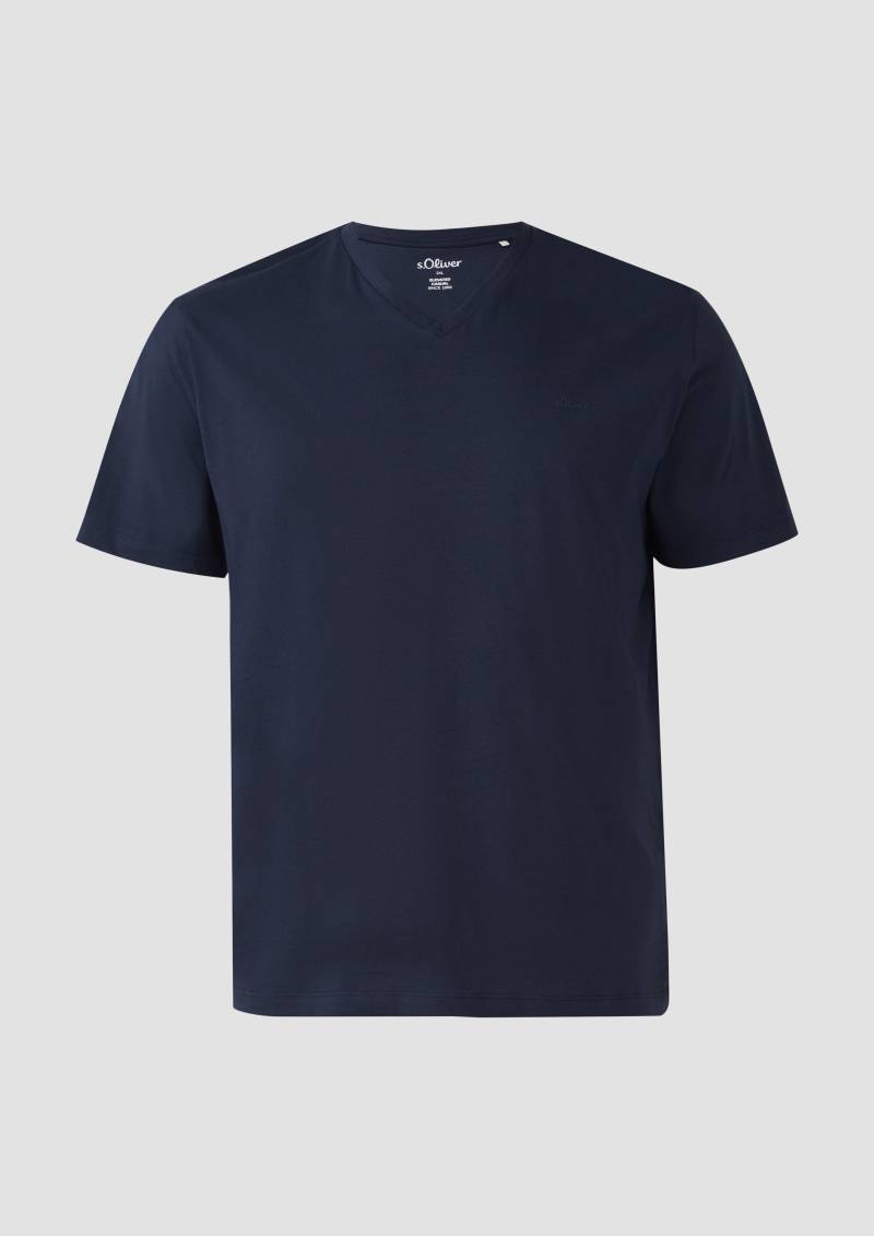 s.Oliver - Jersey-T-Shirt mit V-Ausschnitt und Logo, Herren, blau von s.Oliver
