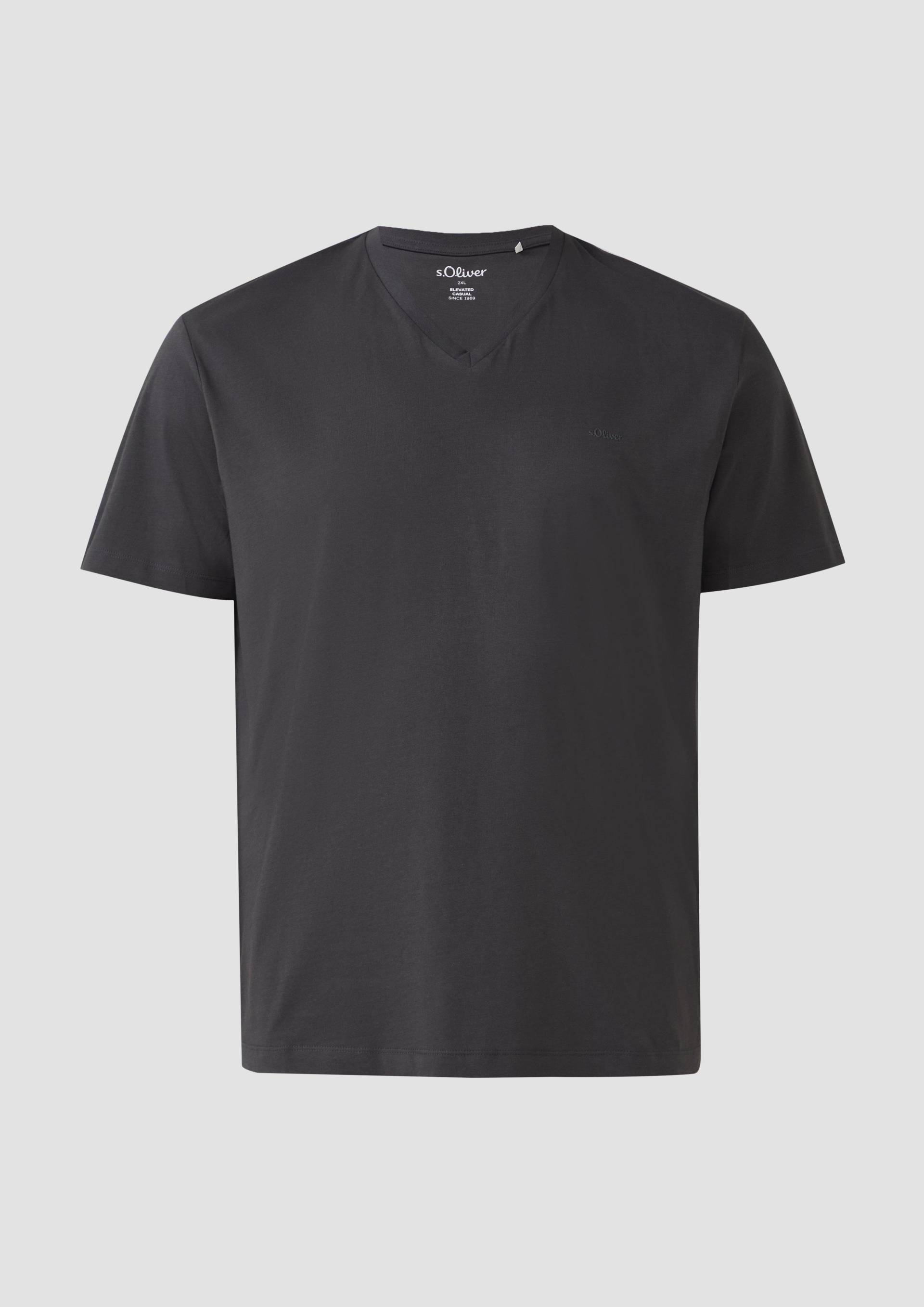 s.Oliver - Jersey-T-Shirt mit V-Ausschnitt und Logo, Herren, grau von s.Oliver