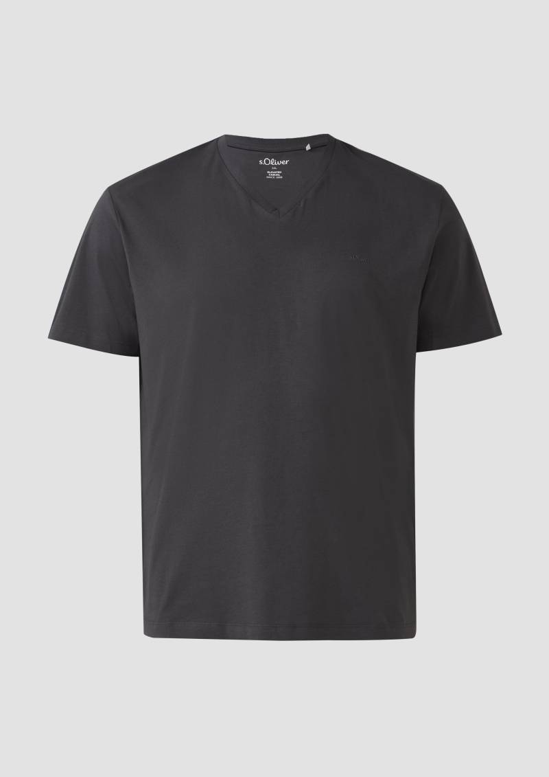 s.Oliver - Jersey-T-Shirt mit V-Ausschnitt und Logo, Herren, grau von s.Oliver