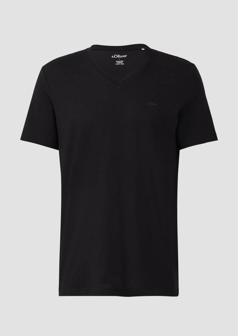 s.Oliver - Jersey-T-Shirt mit V-Ausschnitt und Logo, Herren, schwarz von s.Oliver