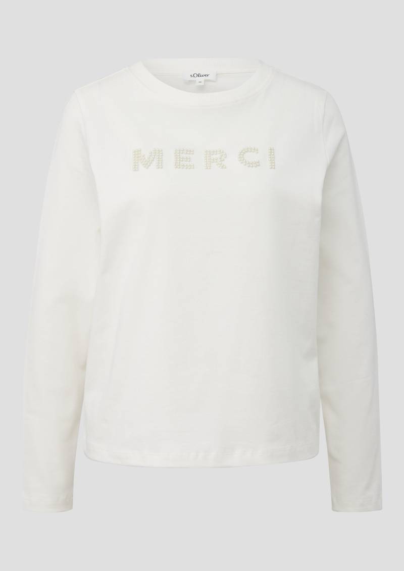 s.Oliver - Jerseyshirt mit langem Arm und Schriftzug aus Schmuckperlen, Damen, creme von s.Oliver
