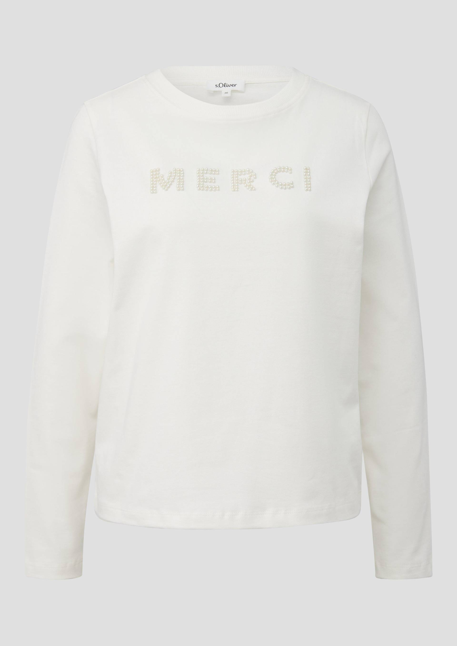 s.Oliver - Jerseyshirt mit langem Arm und Schriftzug aus Schmuckperlen, Damen, creme von s.Oliver