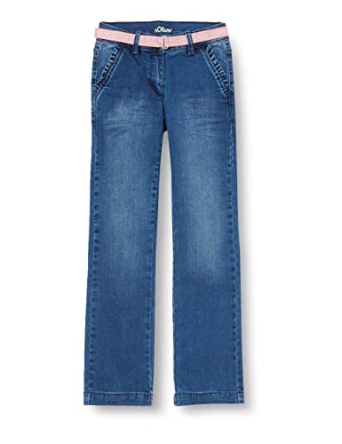 s.Oliver Junior Girl's 2127777 Jeans mit Glitzergürtel, Straight Leg, Blau 57Z2, 140/SLIM von s.Oliver