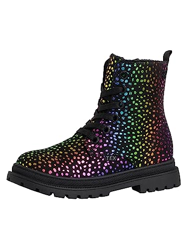 s.Oliver Mädchen Stiefeletten ohne Absatz mit Schnürsenkeln und Reißverschluss Glitzer Mehrfarbig (Black Multi), 38 von s.Oliver