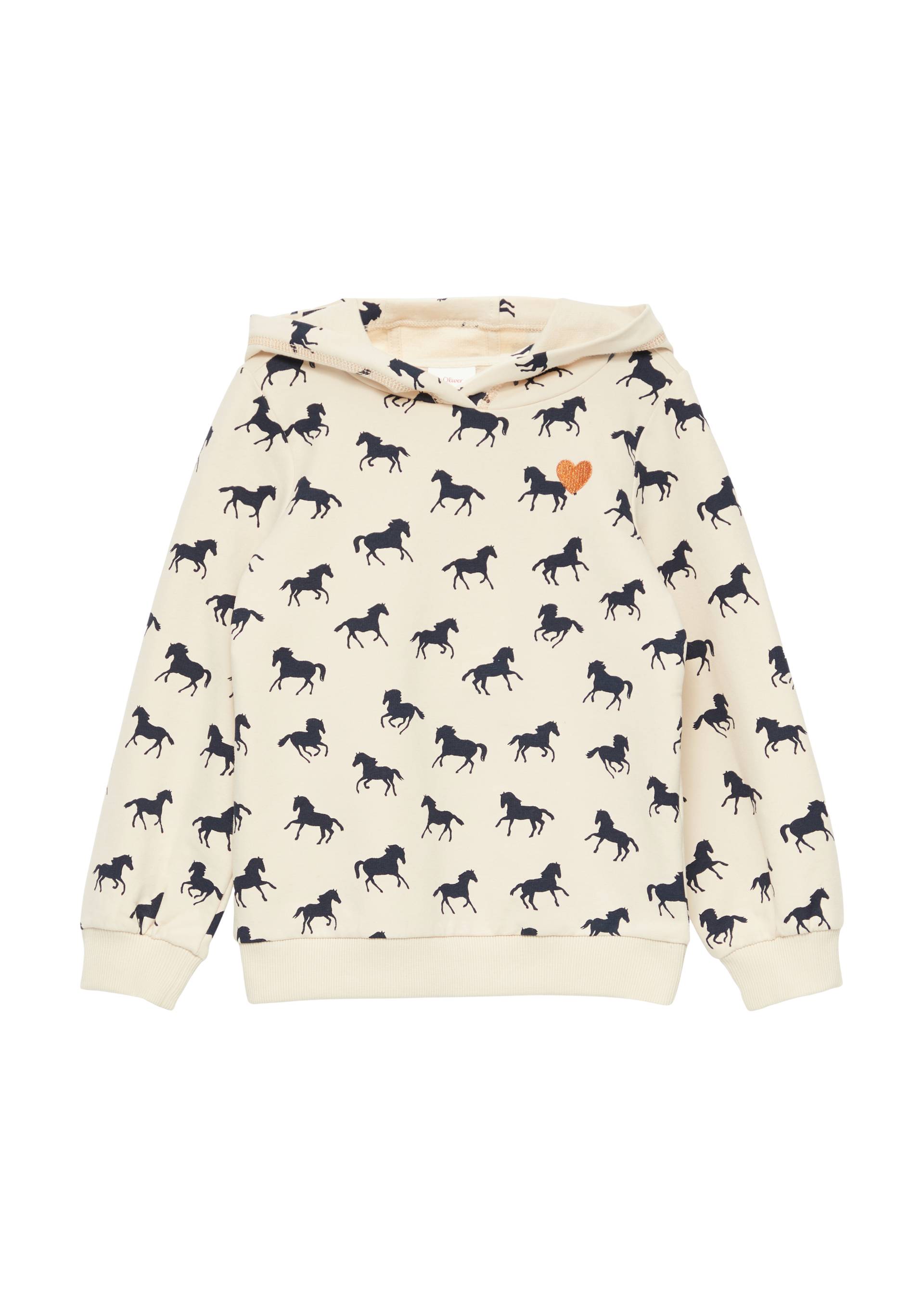s.Oliver - Kapuzen-Sweatshirt mit All-over-Print, Kinder, Beige von s.Oliver