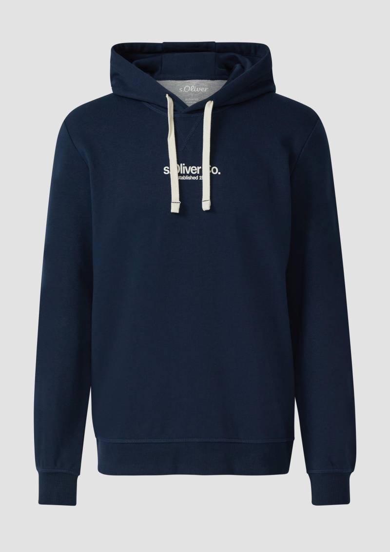 s.Oliver - Kapuzenpullover aus Baumwollmix mit Label-Print, Herren, blau von s.Oliver