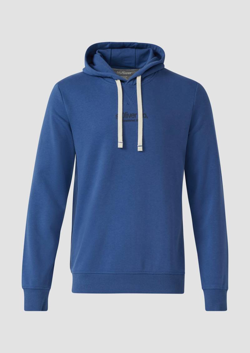 s.Oliver - Kapuzenpullover aus Baumwollmix mit Label-Print, Herren, blau von s.Oliver