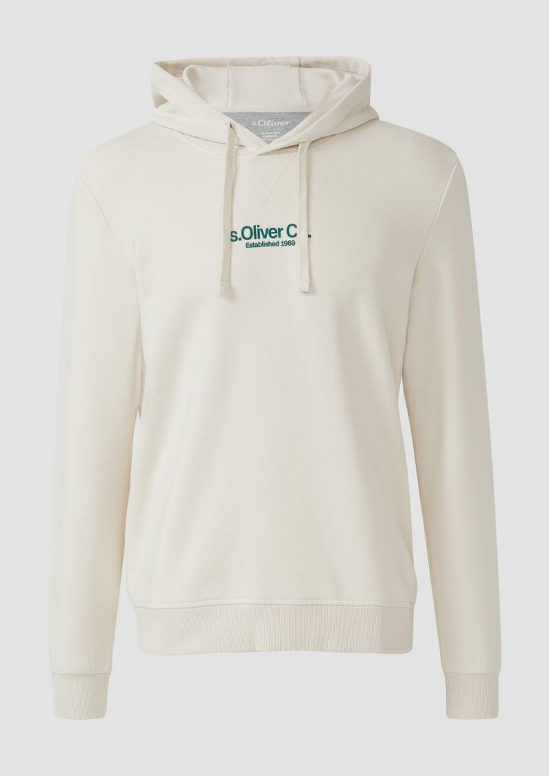 s.Oliver - Kapuzenpullover aus Baumwollmix mit Label-Print, Herren, creme von s.Oliver