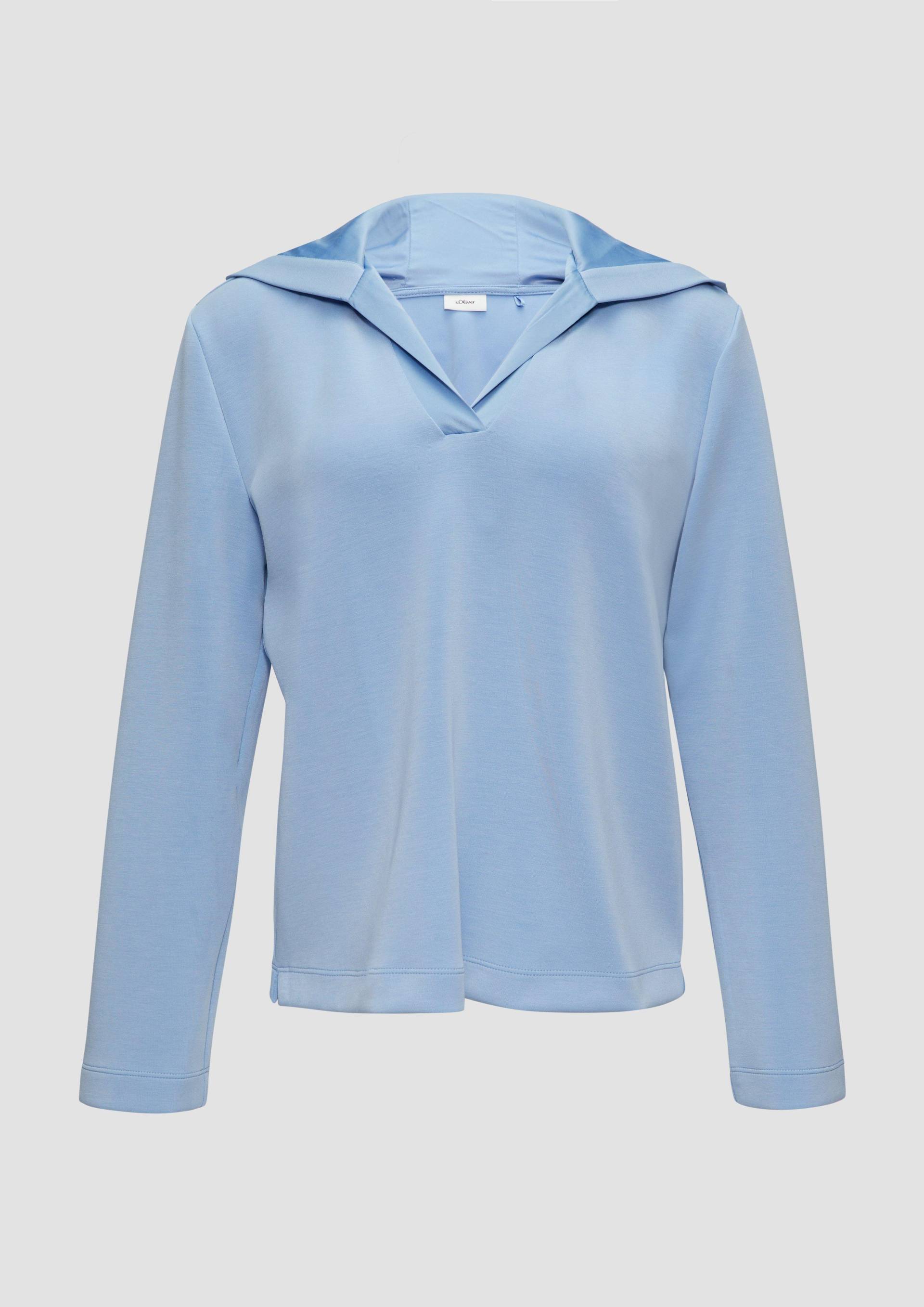 s.Oliver - Kapuzenshirt aus Sweat mit Satin-Details, Damen, blau von s.Oliver