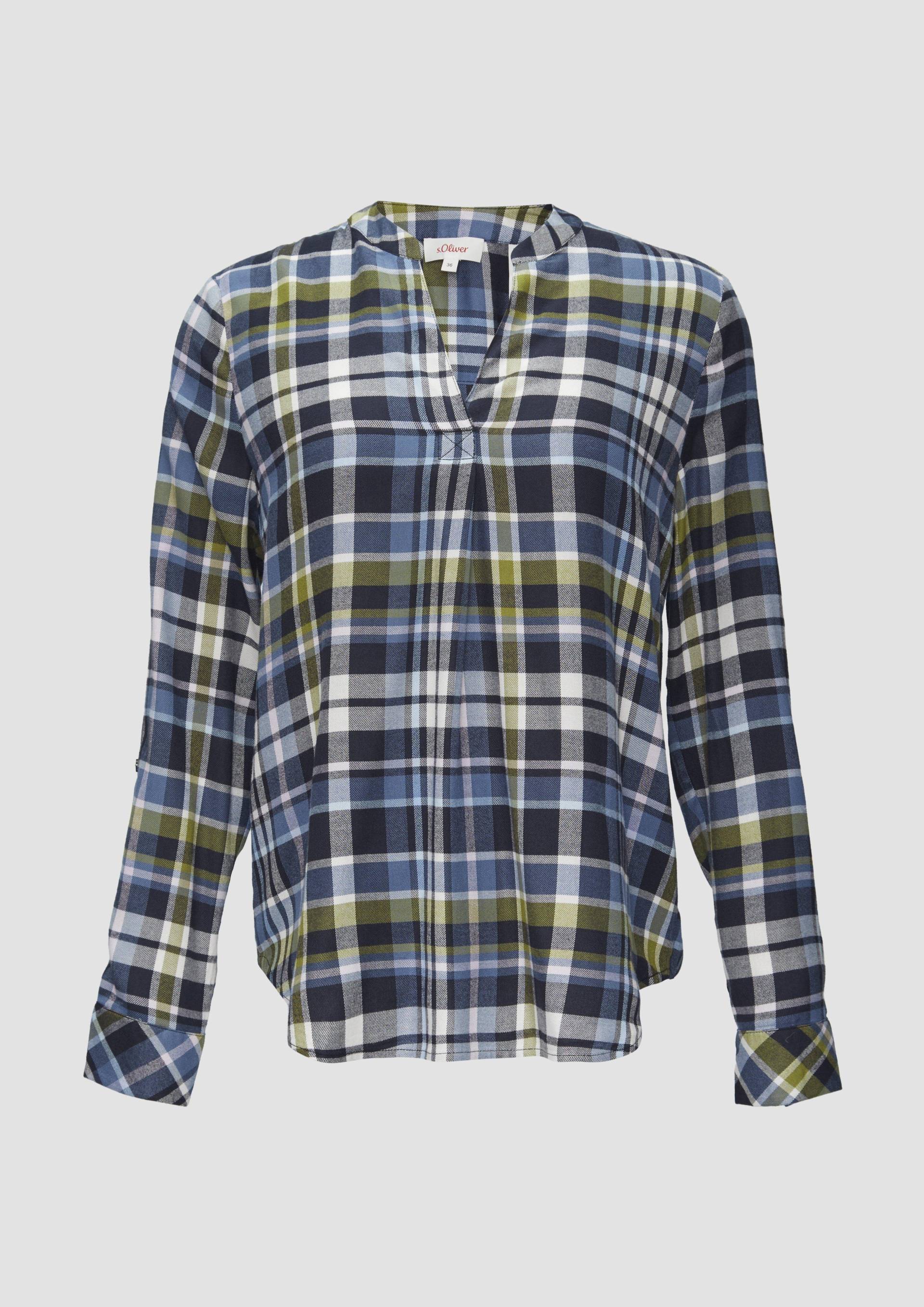 s.Oliver - Karierte Bluse aus Viskosemix und Krempel-Detail, Damen, blau|mehrfarbig von s.Oliver
