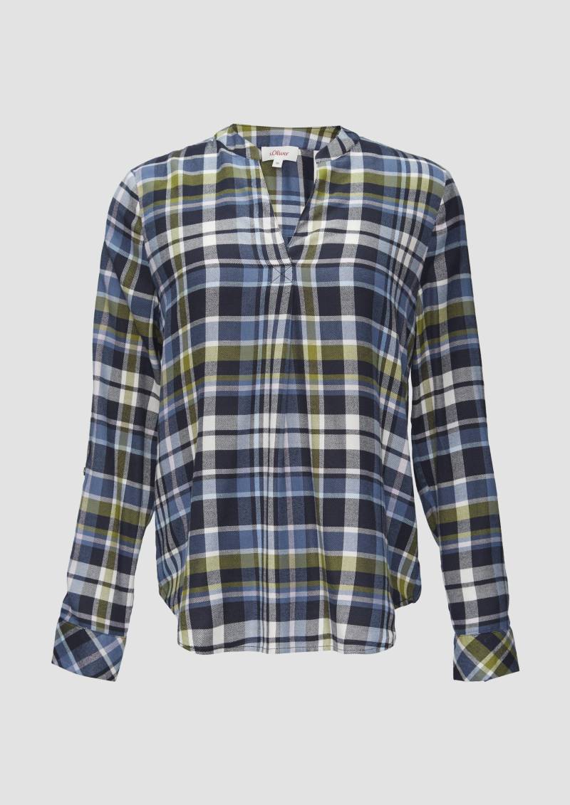 s.Oliver - Karierte Bluse aus Viskosemix und Krempel-Detail, Damen, blau|mehrfarbig von s.Oliver