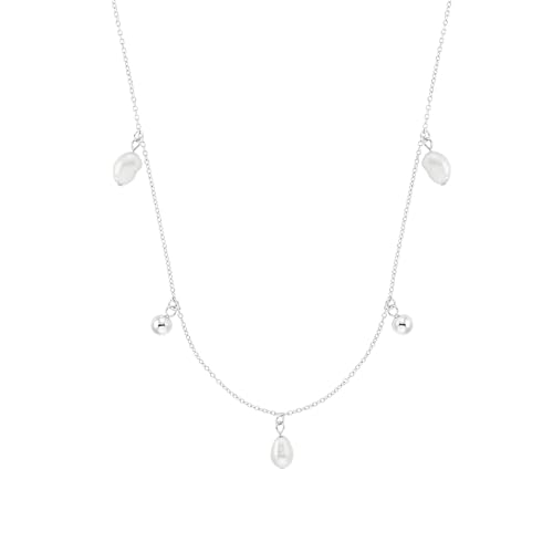 s.Oliver Kette mit Anhänger 925 Sterling Silber Damen Halsschmuck, mit Süßwasserzuchtperle, 42+3 cm, Weiß, Kommt in Schmuck Geschenk Box, 2037815 von s.Oliver