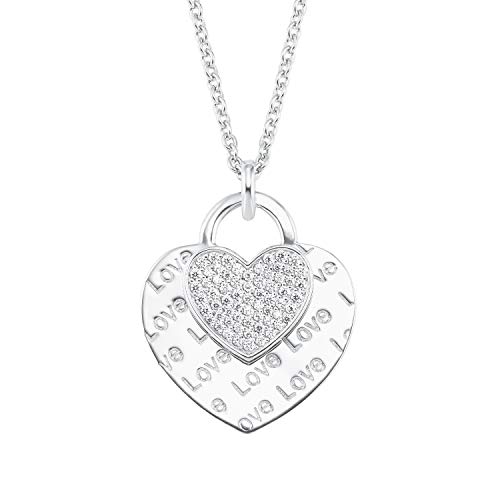 s.Oliver Kette mit Anhänger 925 Sterling Silber Damen Halsschmuck, mit Zirkonia synth., 72+5 cm, Silber, Herz, Kommt in Schmuck Geschenk Box, 2026089 von s.Oliver