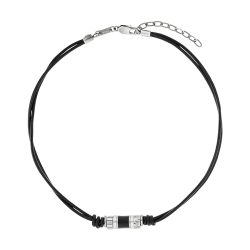 s.Oliver Kette mit Anhänger Edelstahl Leder Herren Halsschmuck, 45+5 cm, Silber, Kommt in Schmuck Geschenk Box, 2038006 von s.Oliver