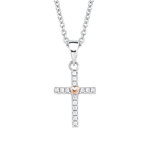 s.Oliver Kette mit Kreuz Anhänger mit Herz für Mädchen, Zirkonia und 925 Sterling Silber, Teil-rhodiniert von s.Oliver