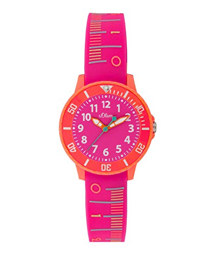 s.Oliver Mädchen Analog Quarz Uhr mit Silikon Armband SO-4247-PQ,Pink-orange von s.Oliver