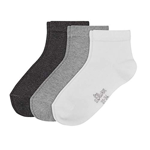 s.Oliver Kinder Socken, 3er Pack - Quarter, Organic Cotton, einfarbig Grau/Weiß 31-34 von s.Oliver