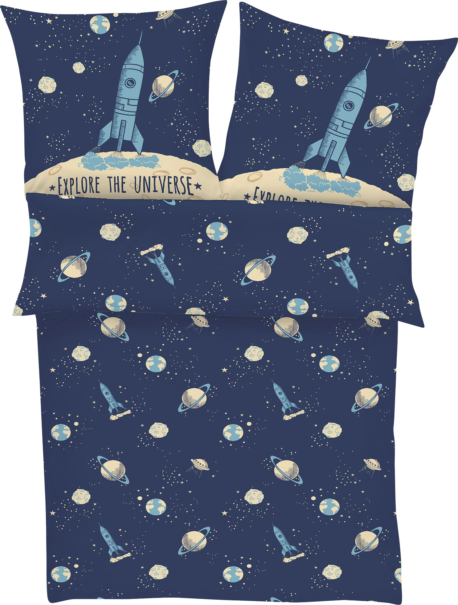 s.Oliver Junior Kinderbettwäsche "Explore the Universe", mit Weltraum Motiv, 100% Baumwolle, mit Reißverschluss von S.Oliver Junior