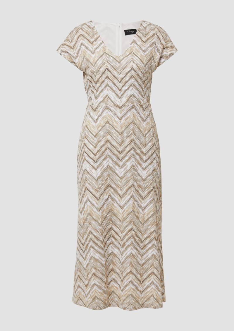 s.Oliver - Antailliertes Midikleid aus Strickjersey mit V-Ausschnitt, Damen, Beige von s.Oliver