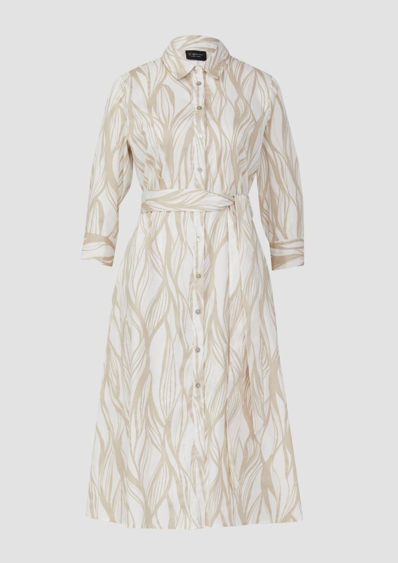 s.Oliver - Hemdblusenkleid aus Popeline in Midilänge mit All-over-Print, Damen, Beige von s.Oliver