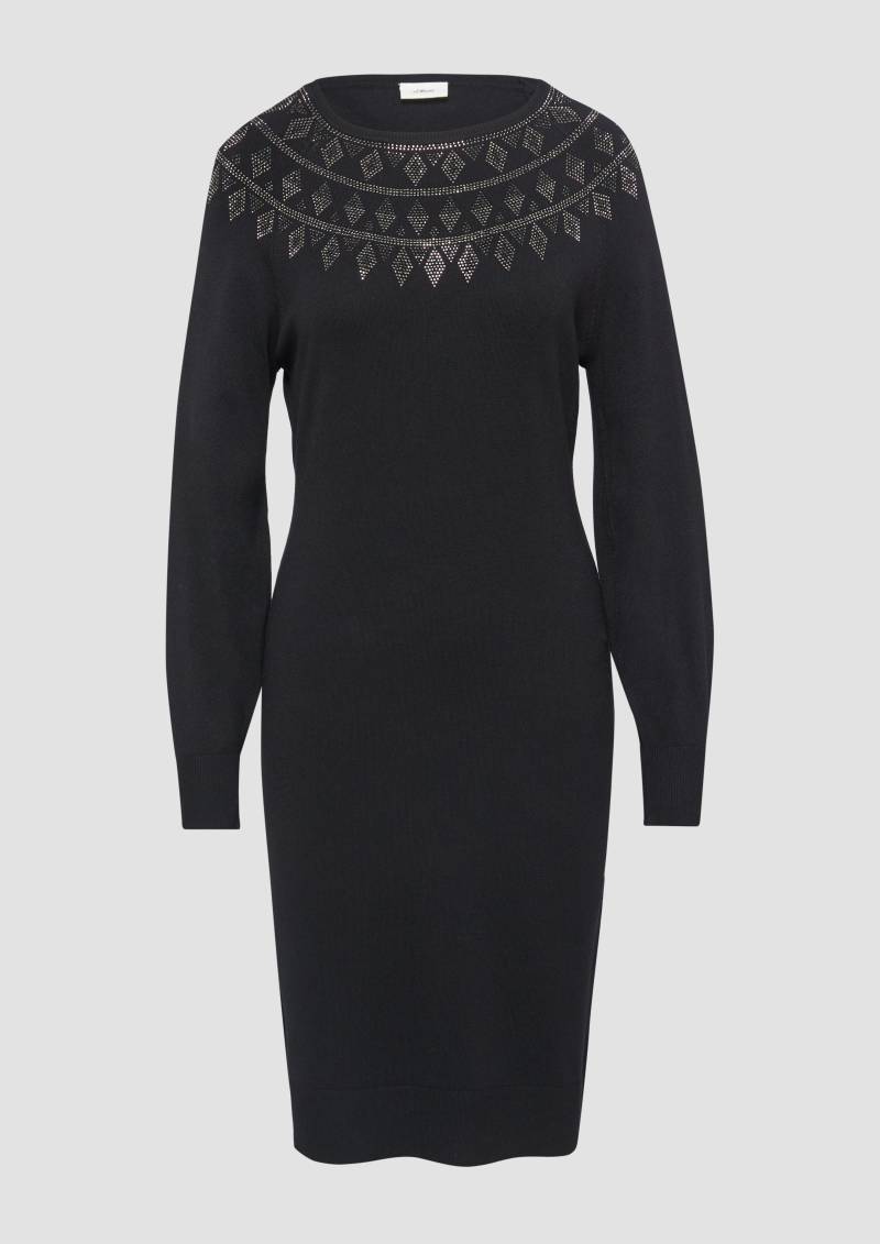 s.Oliver - Feinstrickkleid mit Strass-Details, Damen, schwarz von s.Oliver