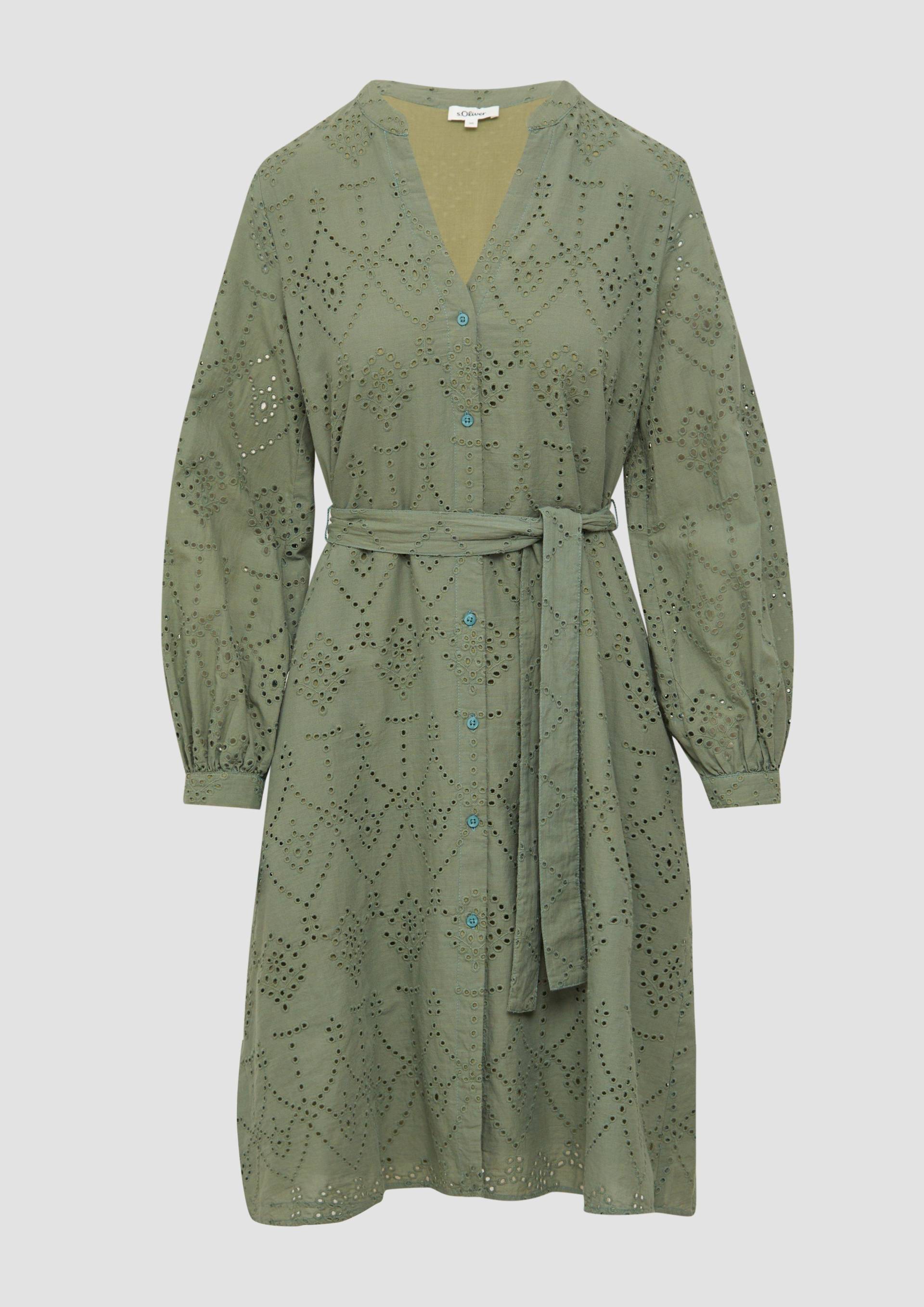 s.Oliver - Kleid in A-Shape mit Lochstickerei und Eingrifftaschen, Damen, Grün von s.Oliver