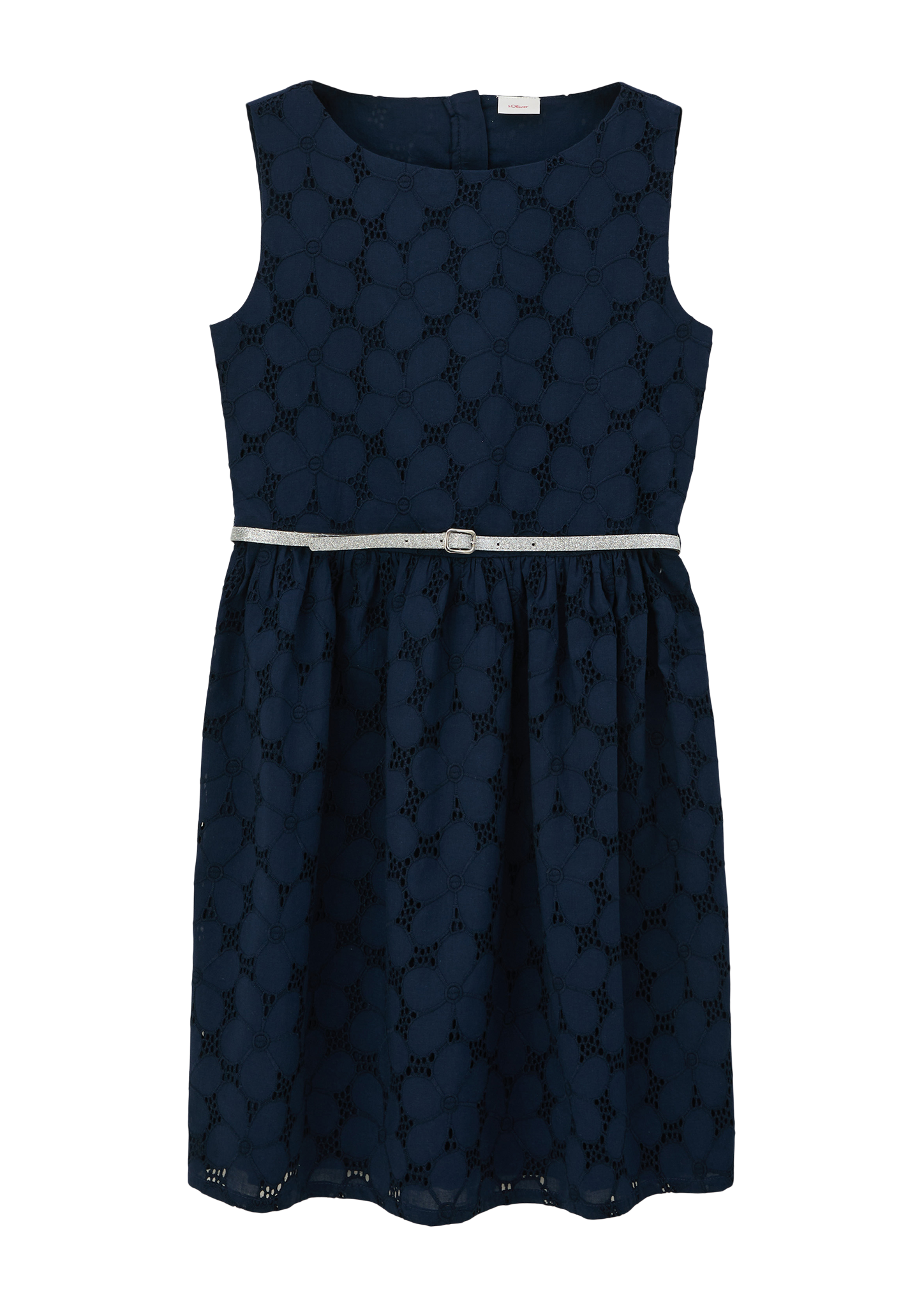 s.Oliver - Kleid mit Broderie Anglaise, Mädchen, blau von s.Oliver
