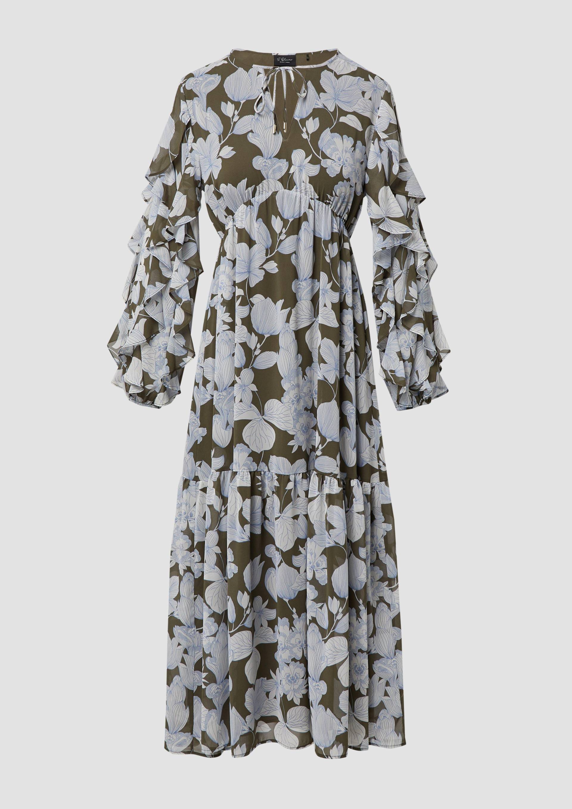 s.Oliver - Maxikleid mit Volants und All-over-Print, Damen, Grün von s.Oliver
