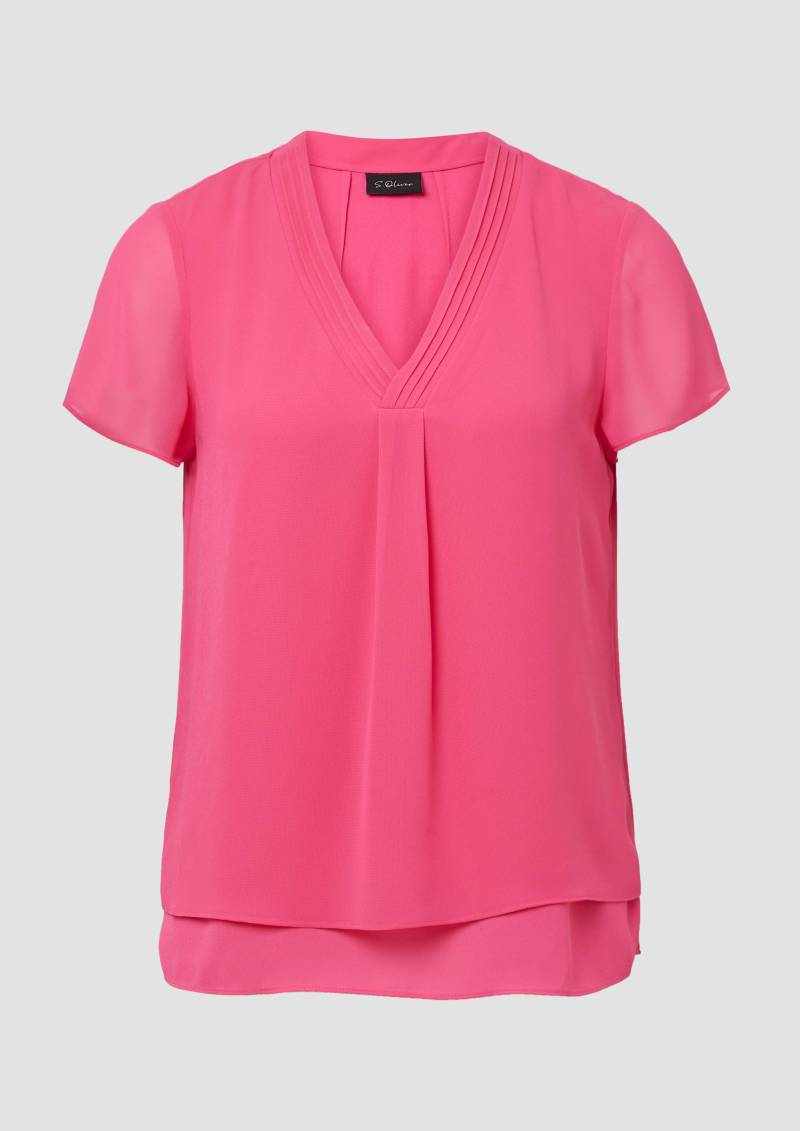 s.Oliver - Kurzärmelige Chiffonbluse mit Layering, Damen, Rosa von s.Oliver
