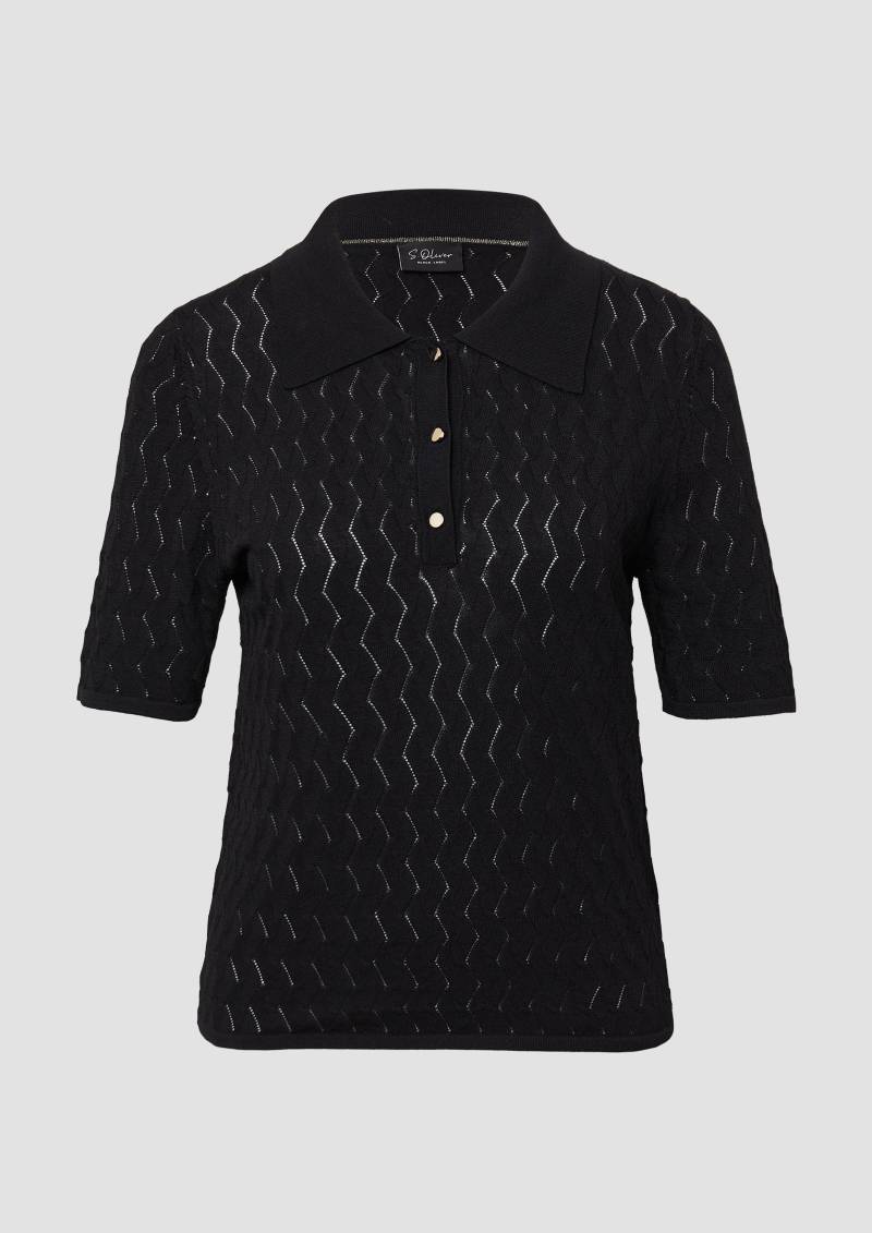 s.Oliver - Kurzärmeliges Poloshirt aus Ajourstrick, Damen, schwarz von s.Oliver