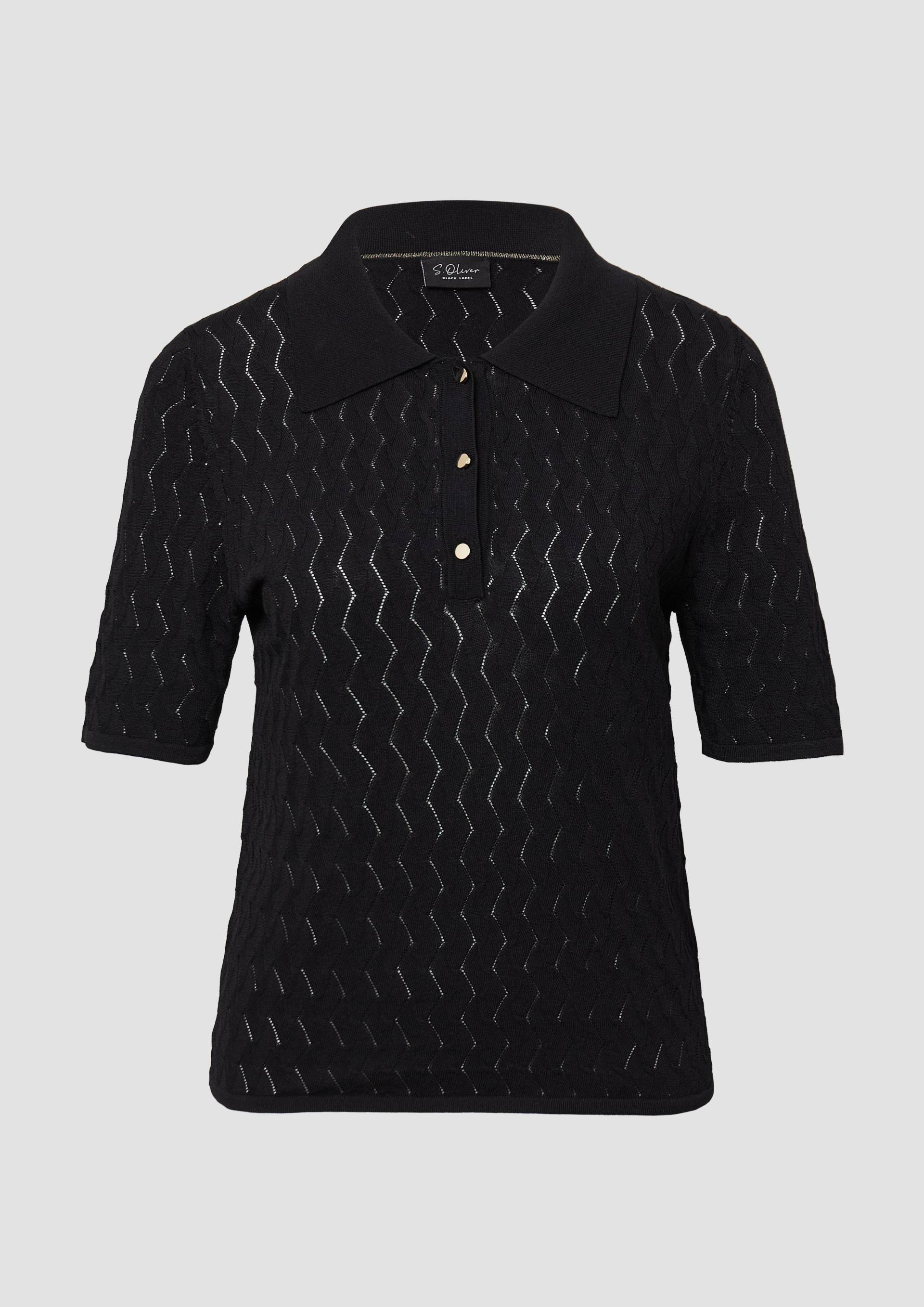 s.Oliver - Kurzärmeliges Poloshirt aus Ajourstrick, Damen, schwarz von s.Oliver