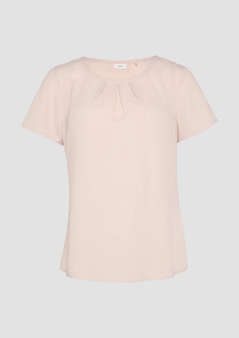 s.Oliver - Kurzarmbluse aus Crêpe mit Schmuckkante, Damen, Rosa von s.Oliver