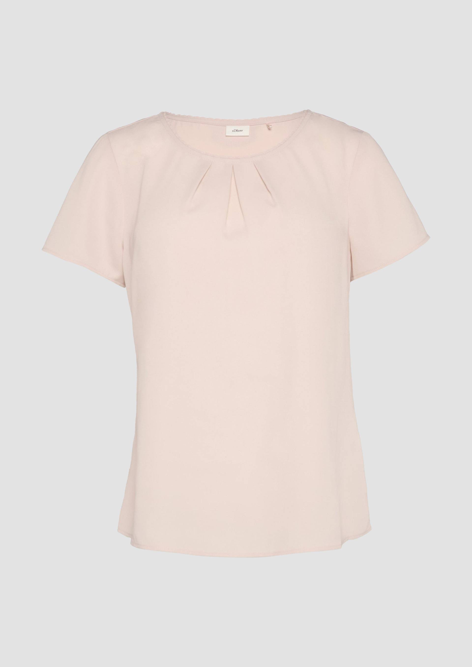 s.Oliver - Kurzarmbluse aus Crêpe mit Schmuckkante, Damen, Rosa von s.Oliver