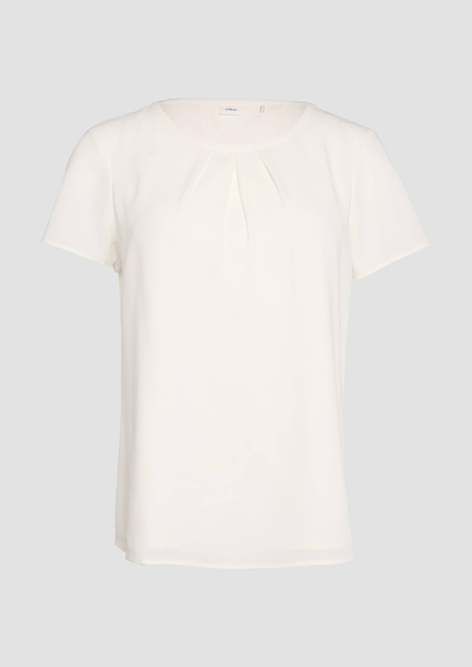 s.Oliver - Kurzarmbluse aus Crêpe mit Schmuckkante, Damen, creme von s.Oliver