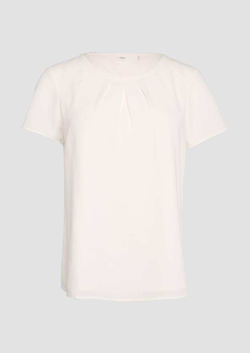 s.Oliver - Kurzarmbluse aus Crêpe mit Schmuckkante, Damen, creme von s.Oliver