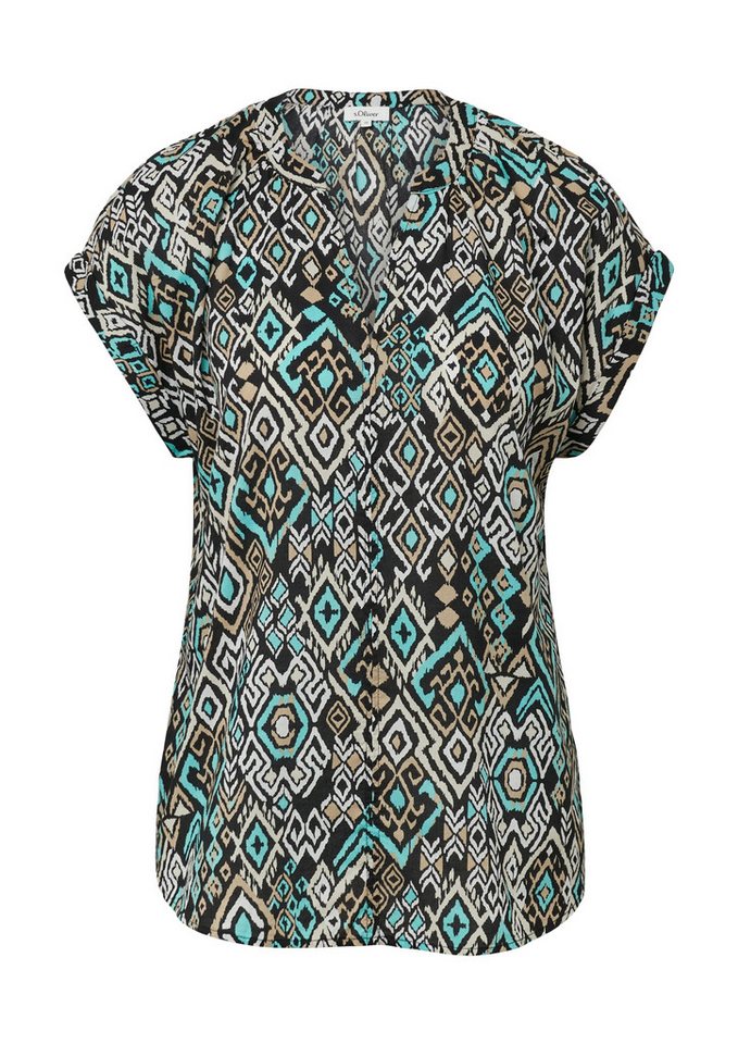 s.Oliver Kurzarmbluse – leichte Baumwollbluse für Damen - All-Over-Print von s.Oliver