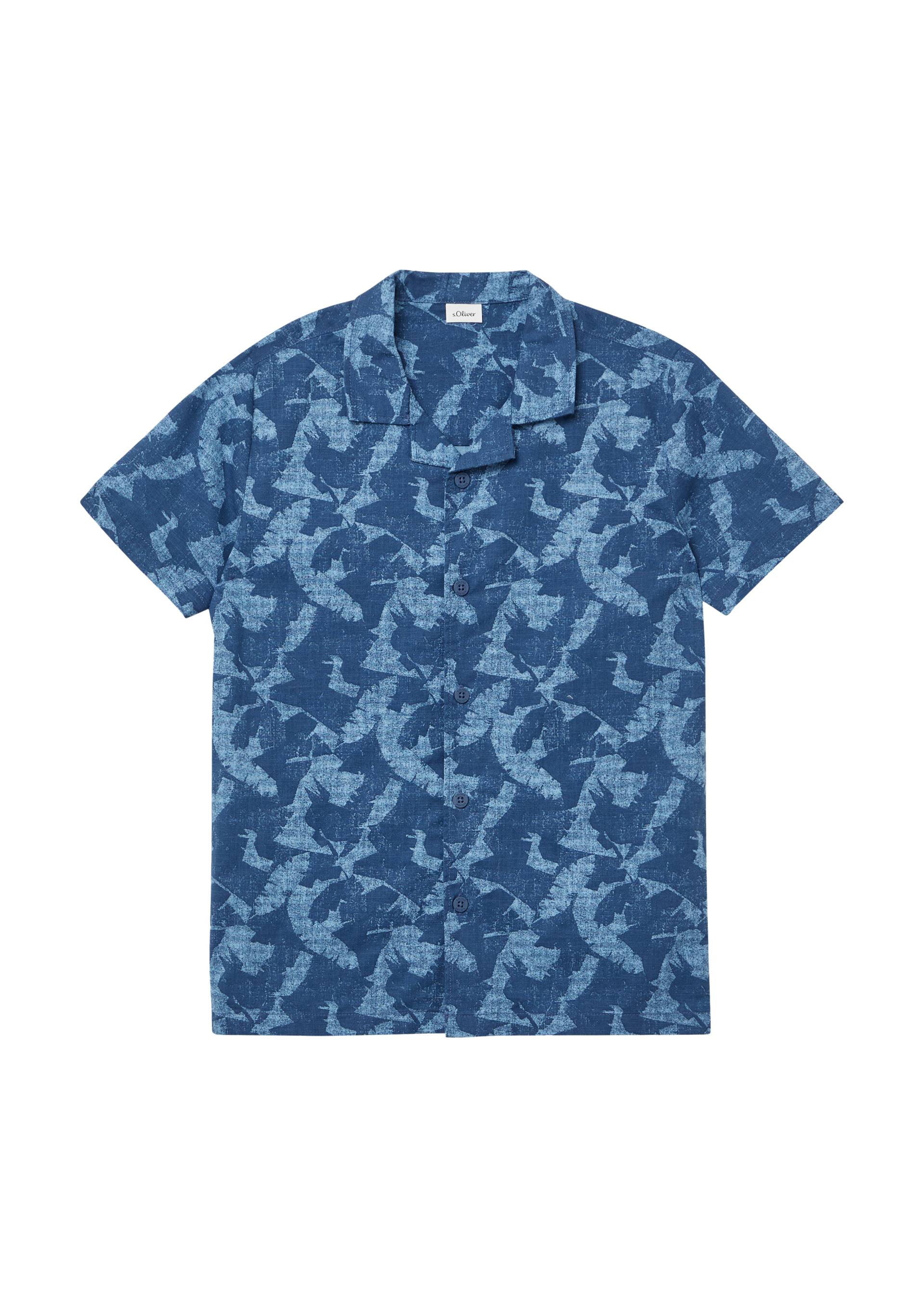 s.Oliver - Kurzarmhemd mit All-over-Print in Leinenoptik, Jungen, blau von s.Oliver