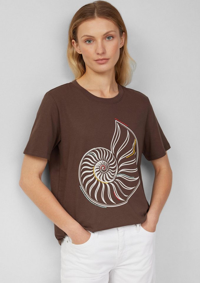 s.Oliver Kurzarmshirt T-Shirt Jersey-T-Shirt mit Frontprint und Schmuckperlen von s.Oliver