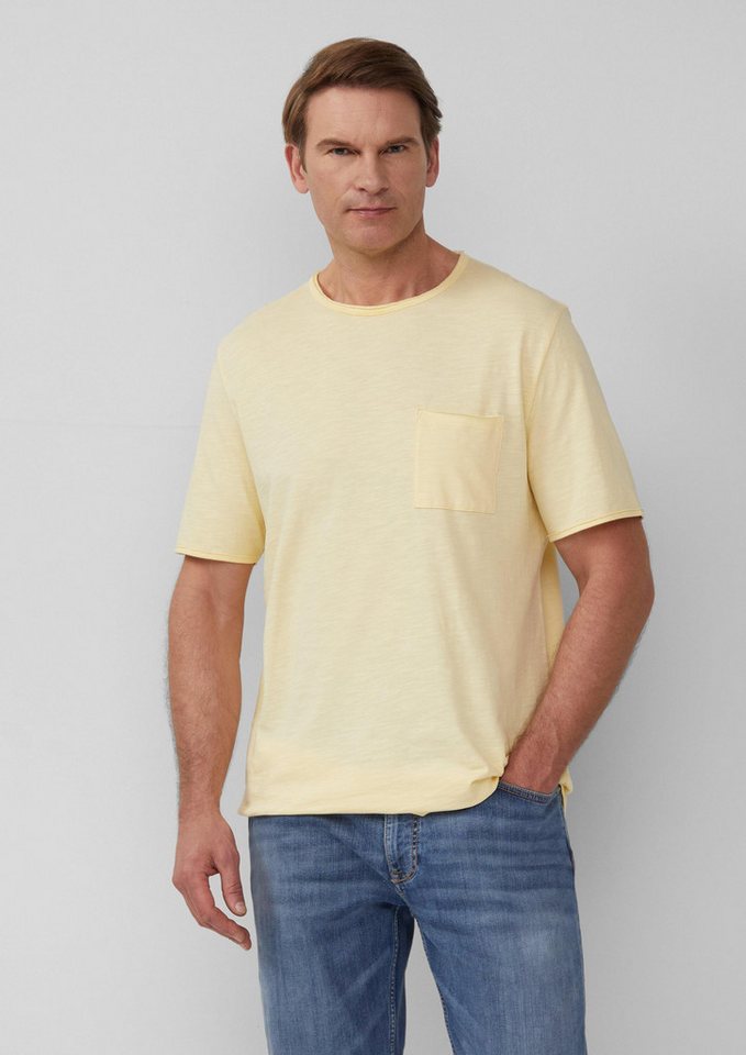 s.Oliver Kurzarmshirt T-Shirt Flammgarn-T-Shirt mit Brusttasche und offenen Kanten von s.Oliver