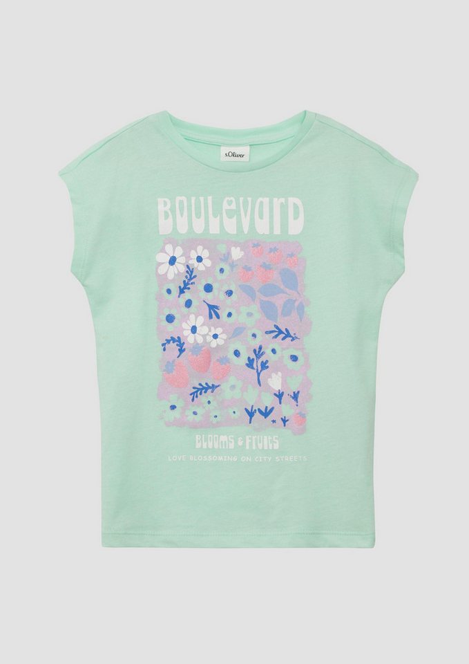 s.Oliver Kurzarmshirt T-Shirt T-Shirt mit Glitzerprint in V-Shape von s.Oliver
