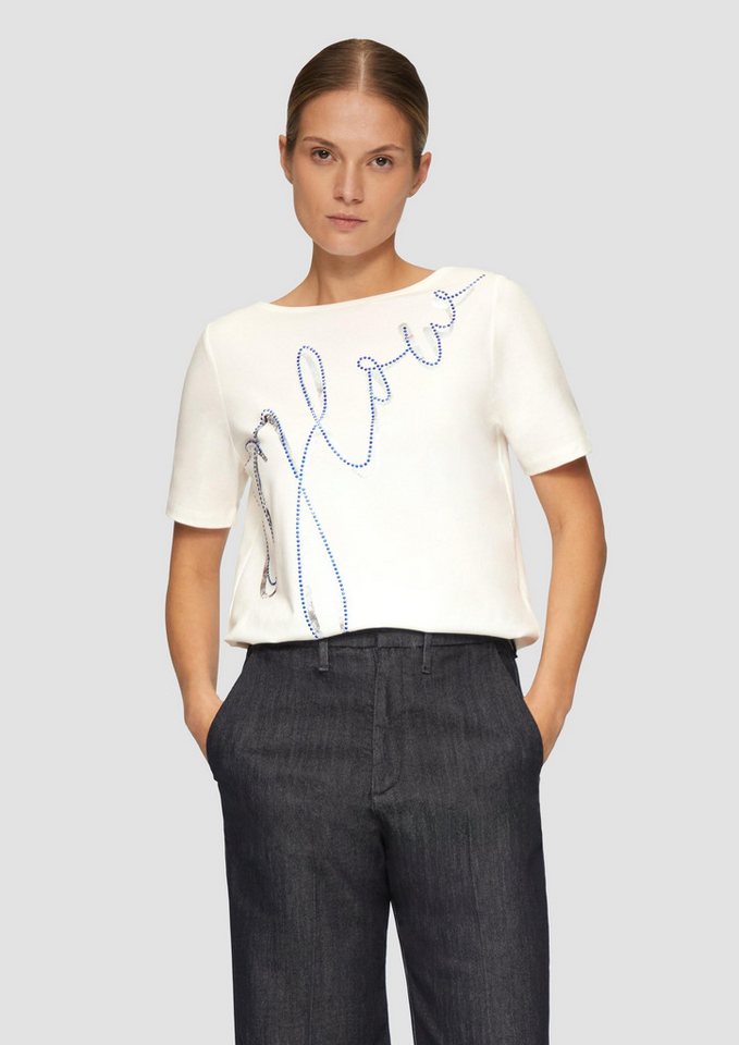 s.Oliver Kurzarmshirt T-Shirt T-Shirt mit Metallic-Print und Schmucksteinen von s.Oliver
