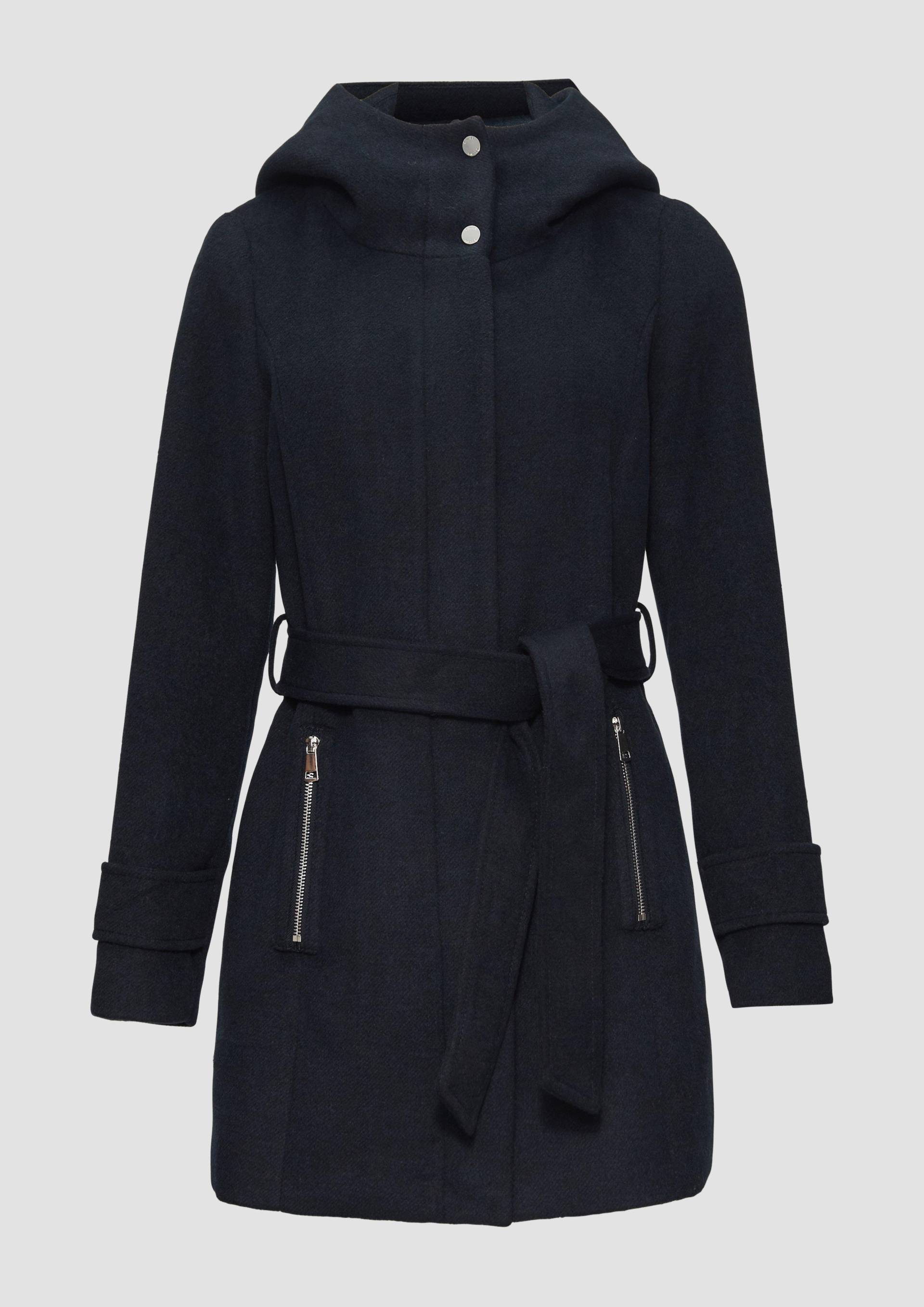 s.Oliver - Kurzer Wollmantel mit Bindegürtel, Damen, blau von s.Oliver