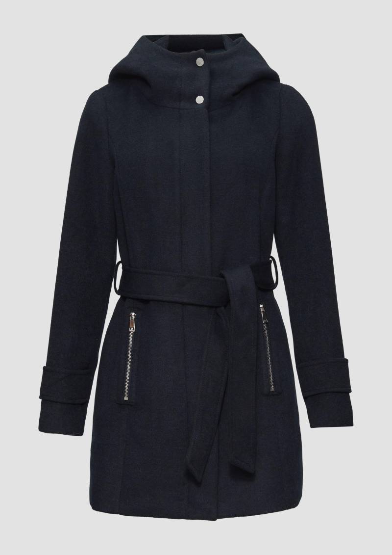 s.Oliver - Kurzer Wollmantel mit Bindegürtel, Damen, blau von s.Oliver