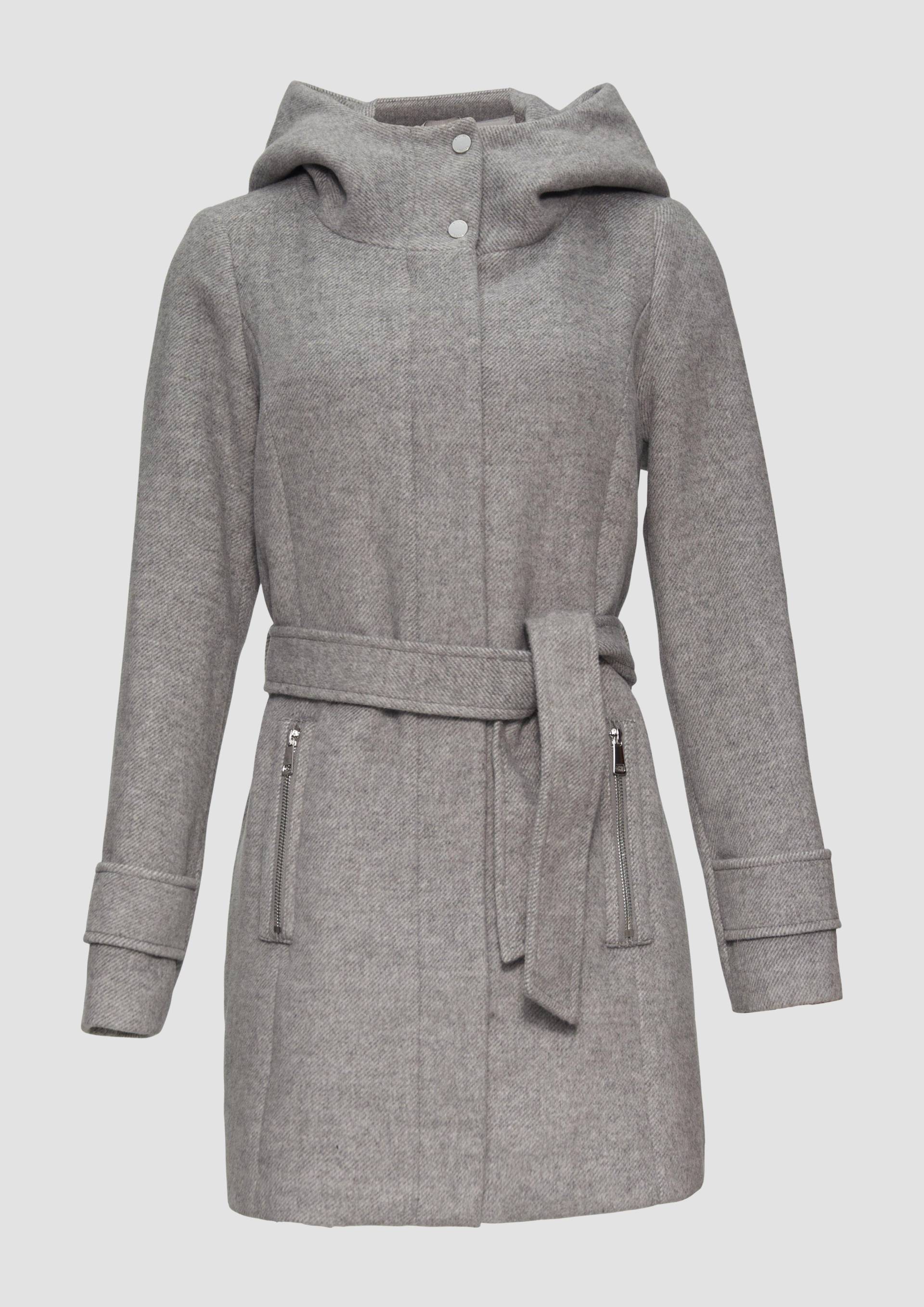 s.Oliver - Kurzer Wollmantel mit Bindegürtel, Damen, grau von s.Oliver