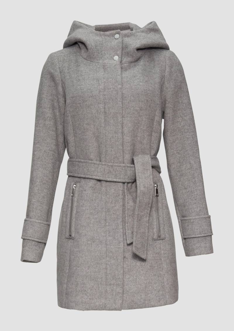 s.Oliver - Kurzer Wollmantel mit Bindegürtel, Damen, grau von s.Oliver