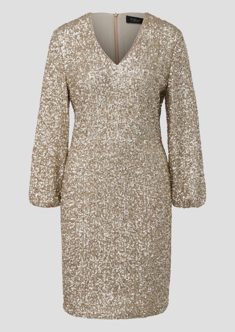 s.Oliver - Kurzes Pailletten-Kleid mit Gummizug am Ärmel, Damen, Beige von s.Oliver