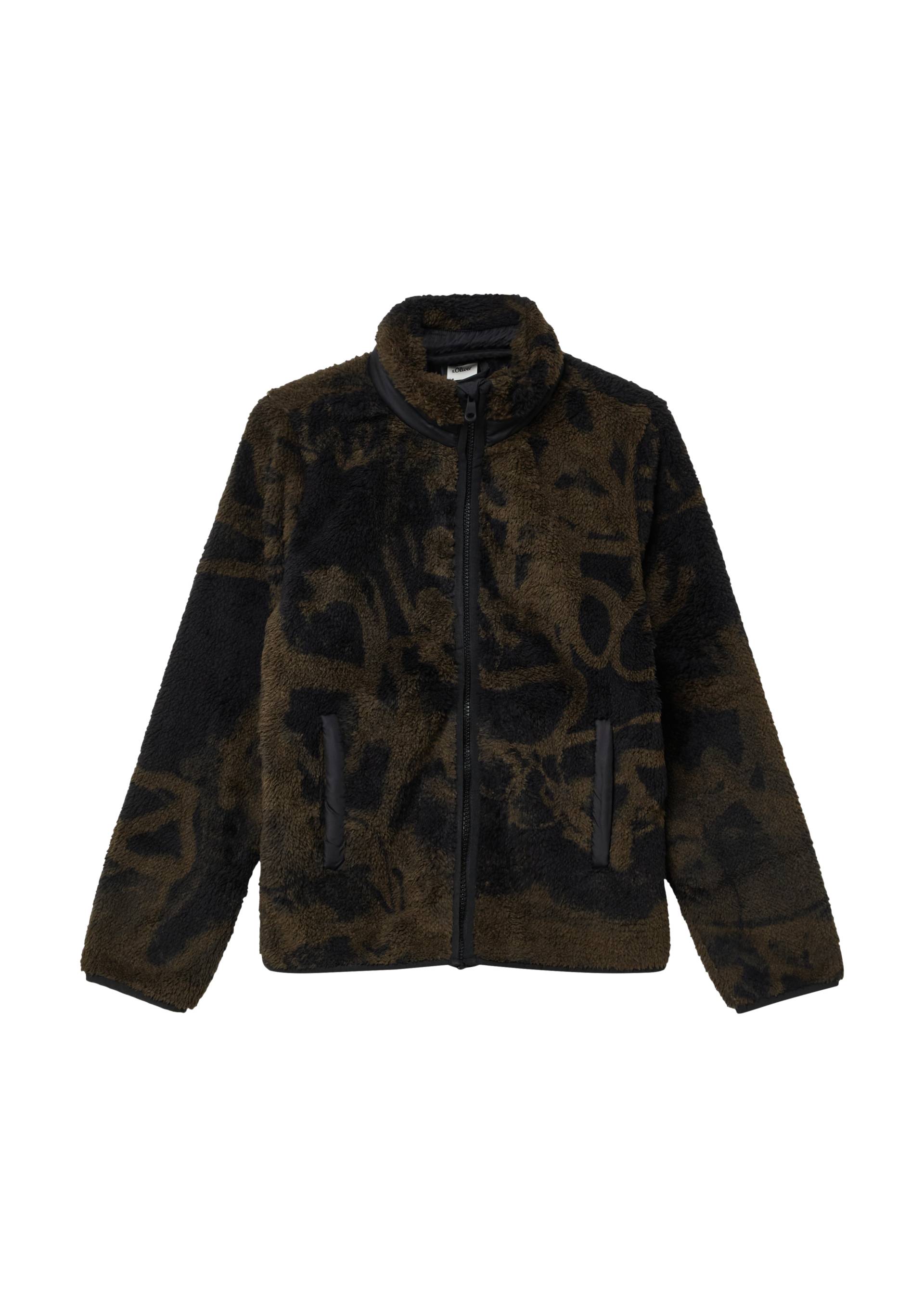s.Oliver - Kuschelige Teddy-Jacke mit All-over-Print, Jungen, schwarz|braun von s.Oliver