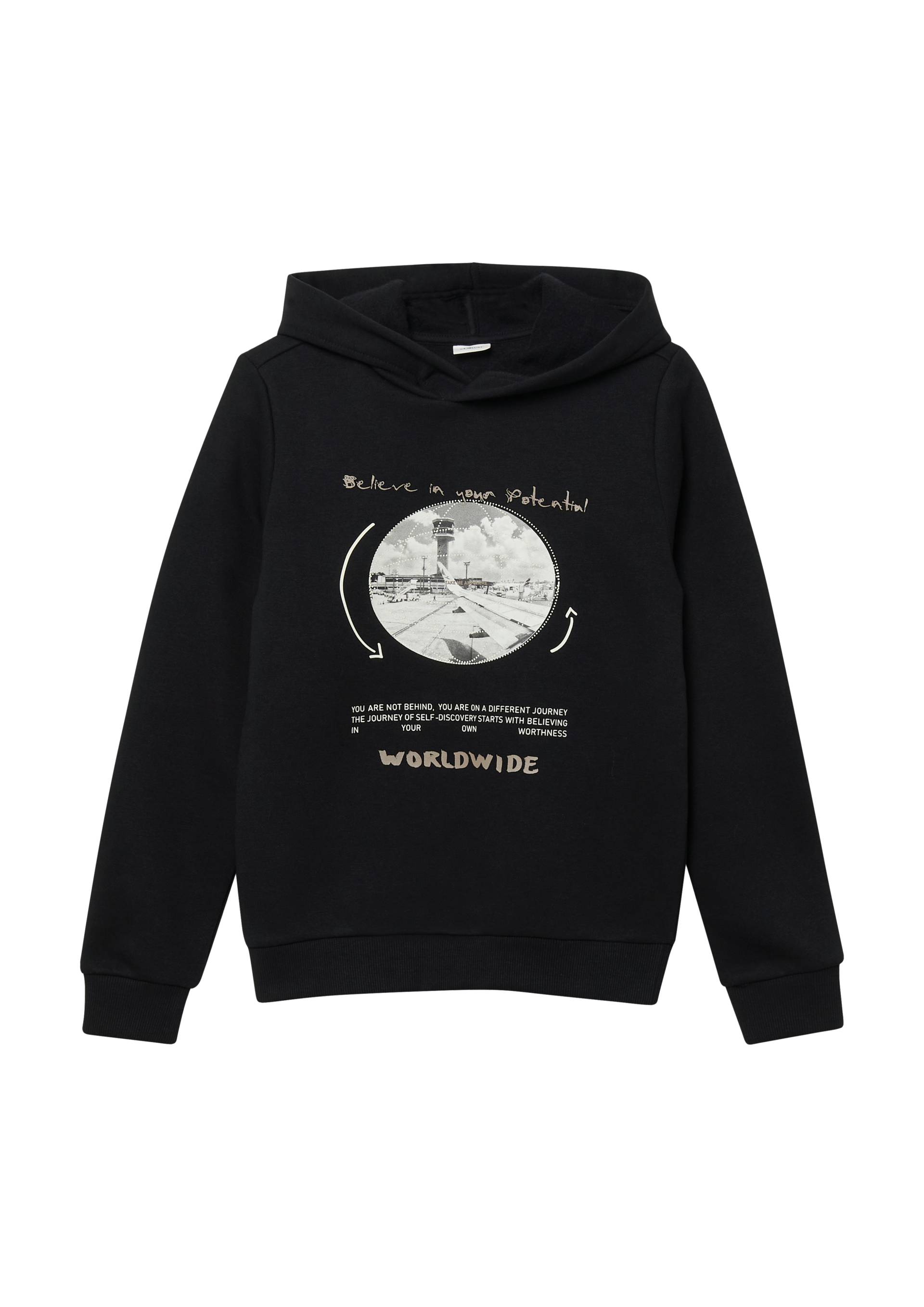 s.Oliver - Kuscheliger Hoodie mit Frontprint, Jungen, schwarz von s.Oliver