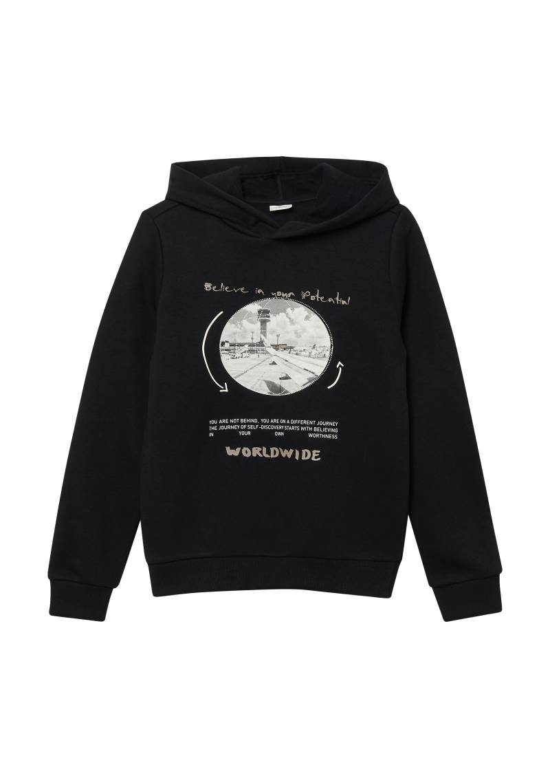 s.Oliver - Kuscheliger Hoodie mit Frontprint, Jungen, schwarz von s.Oliver